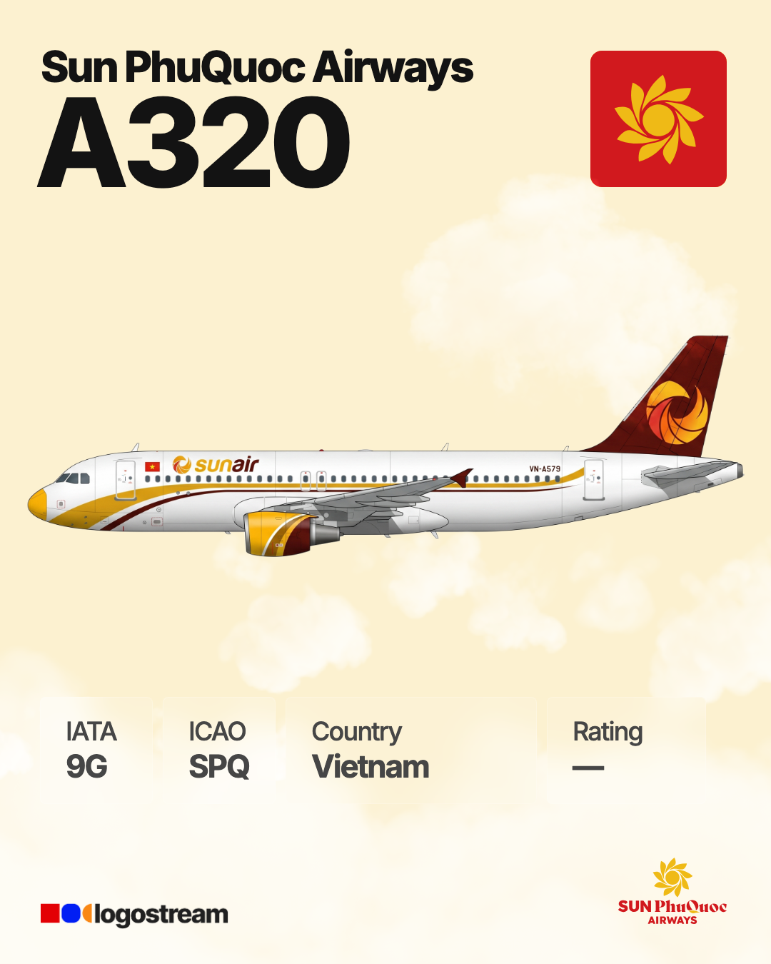 Sun PhuQuoc Airways aircraft livery – SPQ airline logo on aircraft