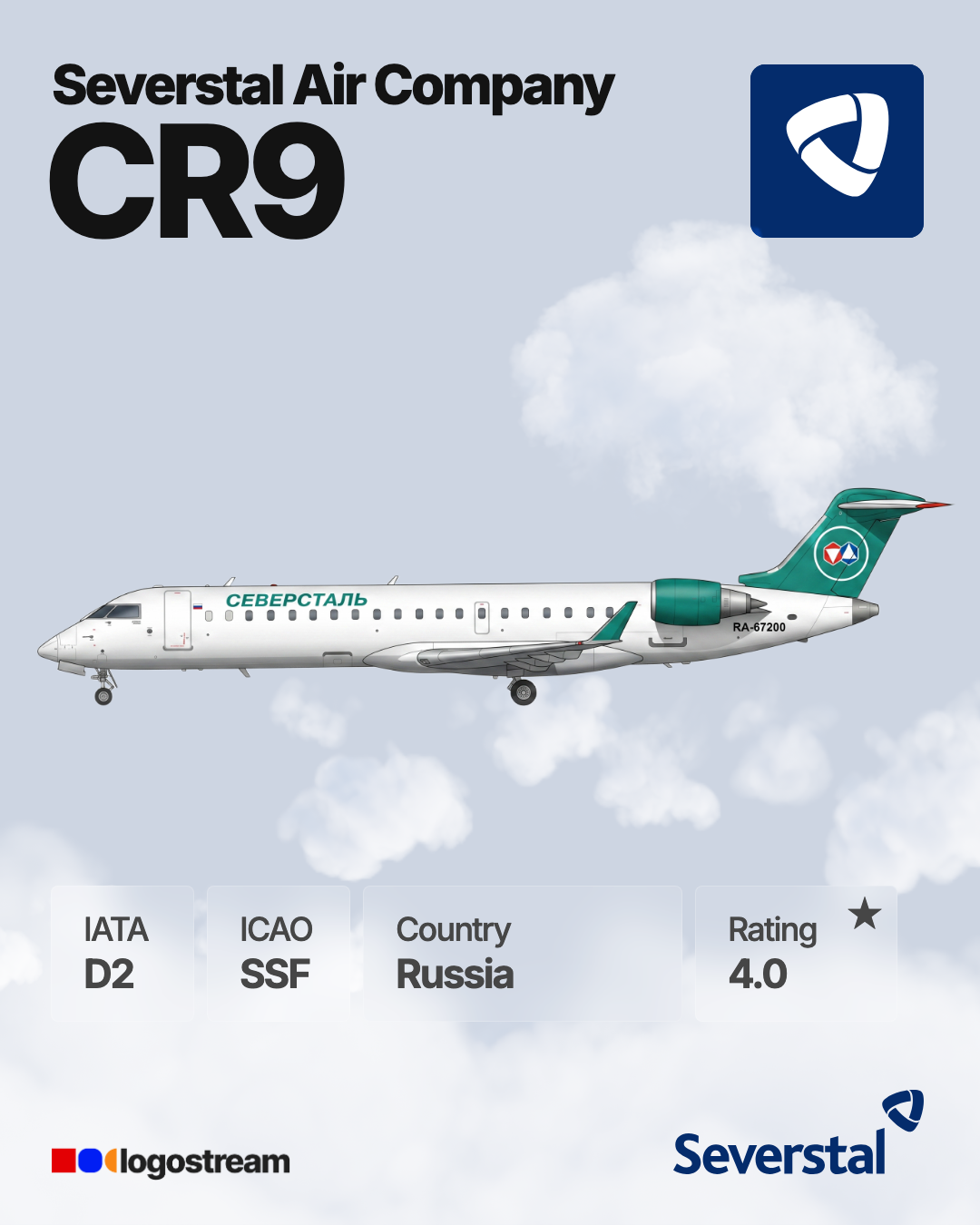 Severstal Avia aircraft livery – SSF airline logo on aircraft