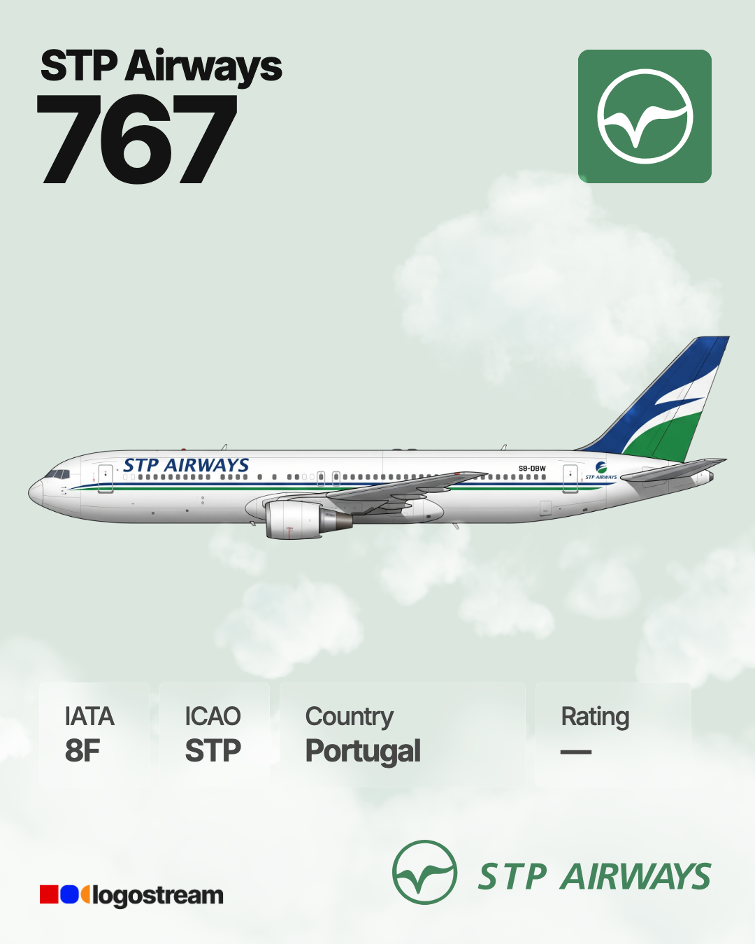 STP Airways aircraft livery – STP airline logo on aircraft