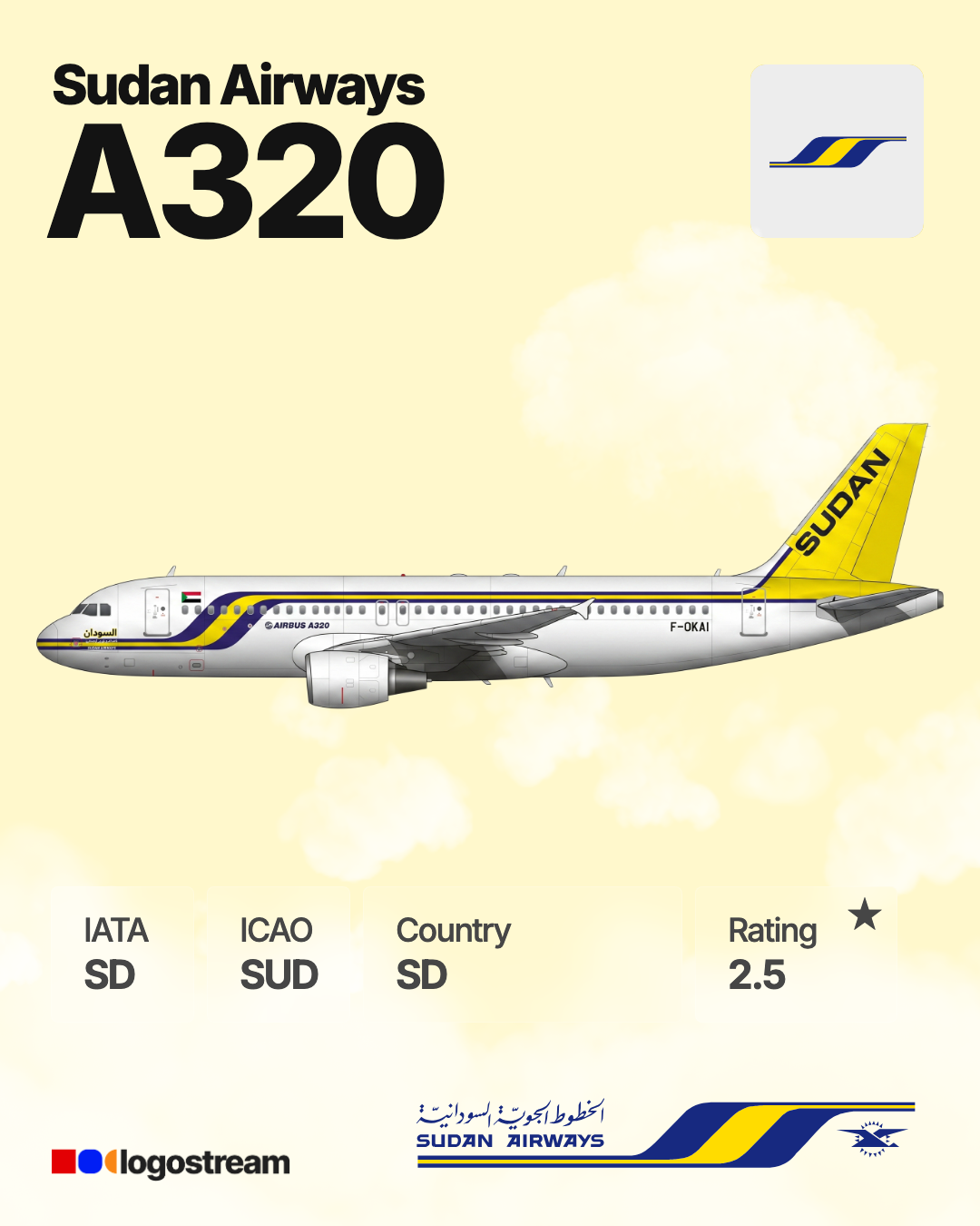 Sudan Airways aircraft livery – SUD airline logo on aircraft