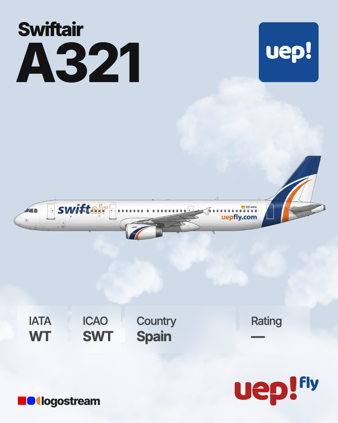 Swiftair aircraft livery – SWT airline logo on aircraft