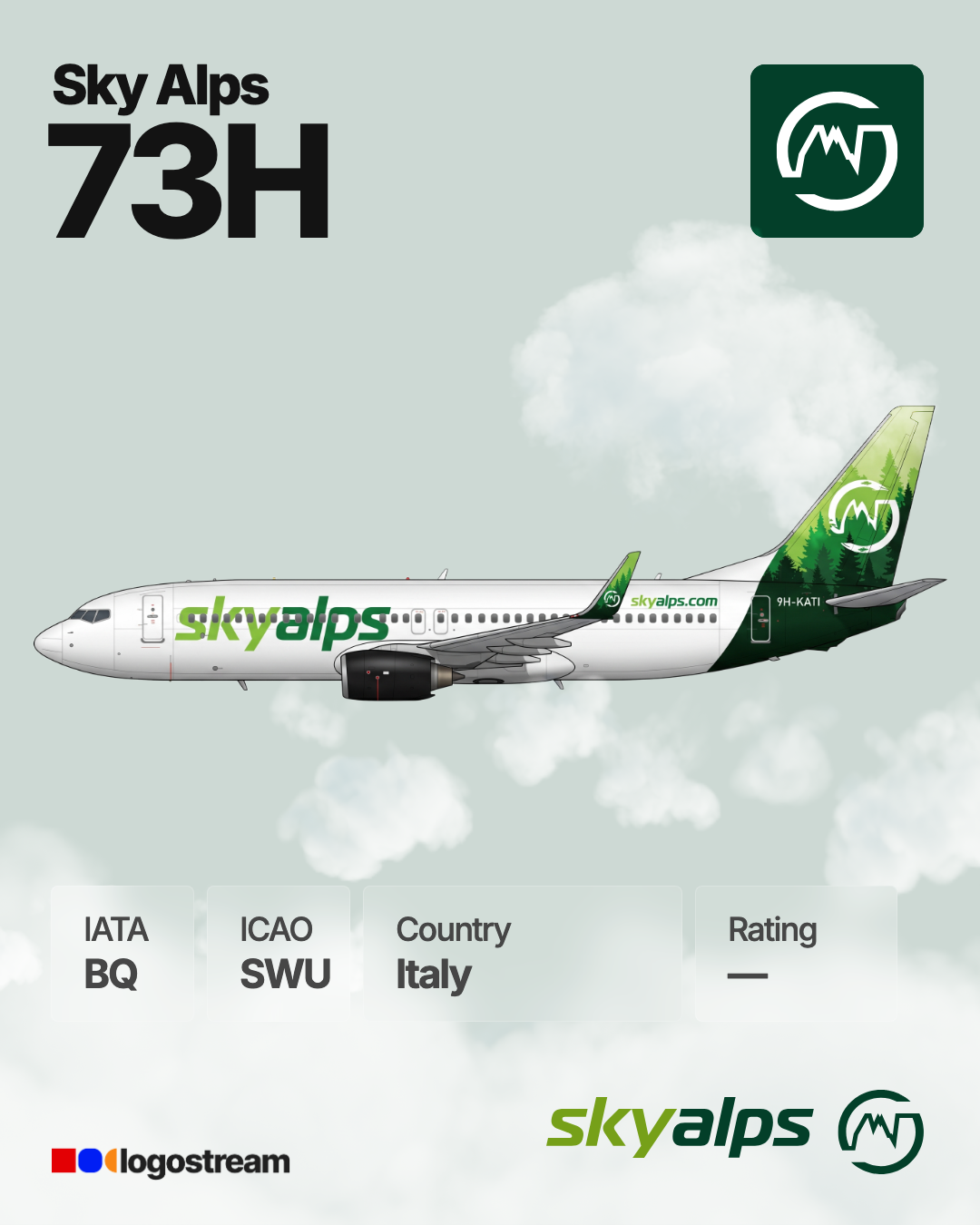 Sky Alps aircraft livery – SWU airline logo on aircraft