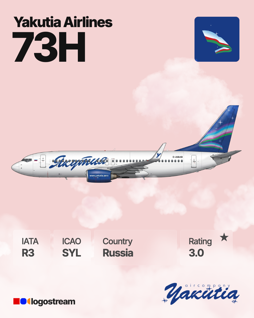 Yakutia Airlines aircraft livery – SYL airline logo on aircraft