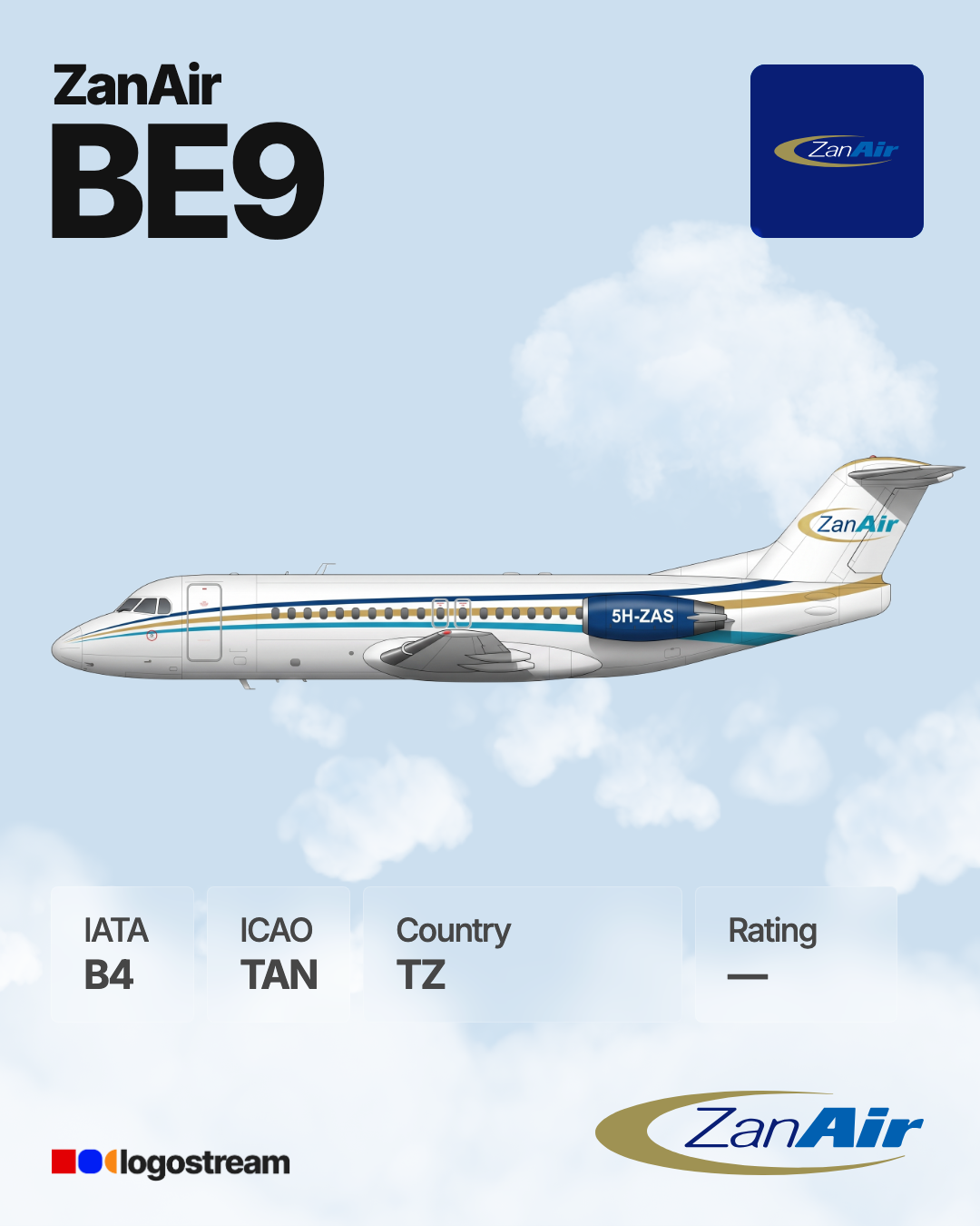 ZanAir aircraft livery – TAN airline logo on aircraft
