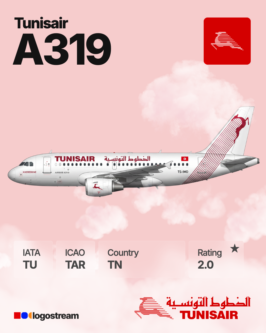 Tunisair aircraft livery – TAR airline logo on aircraft