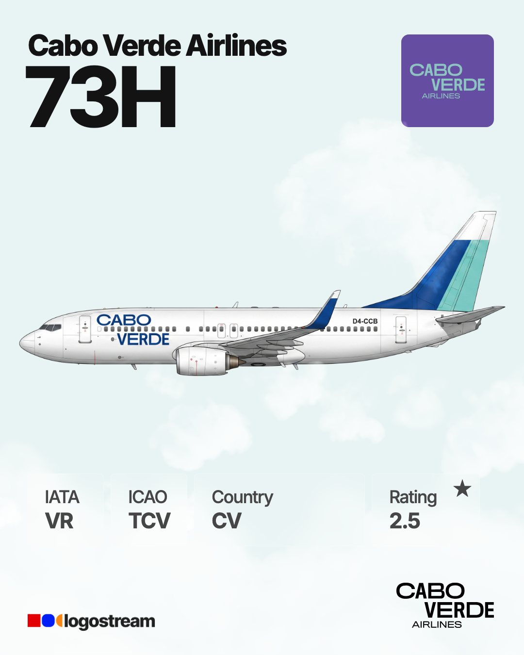 Cabo Verde Airlines aircraft livery – TCV airline logo on aircraft
