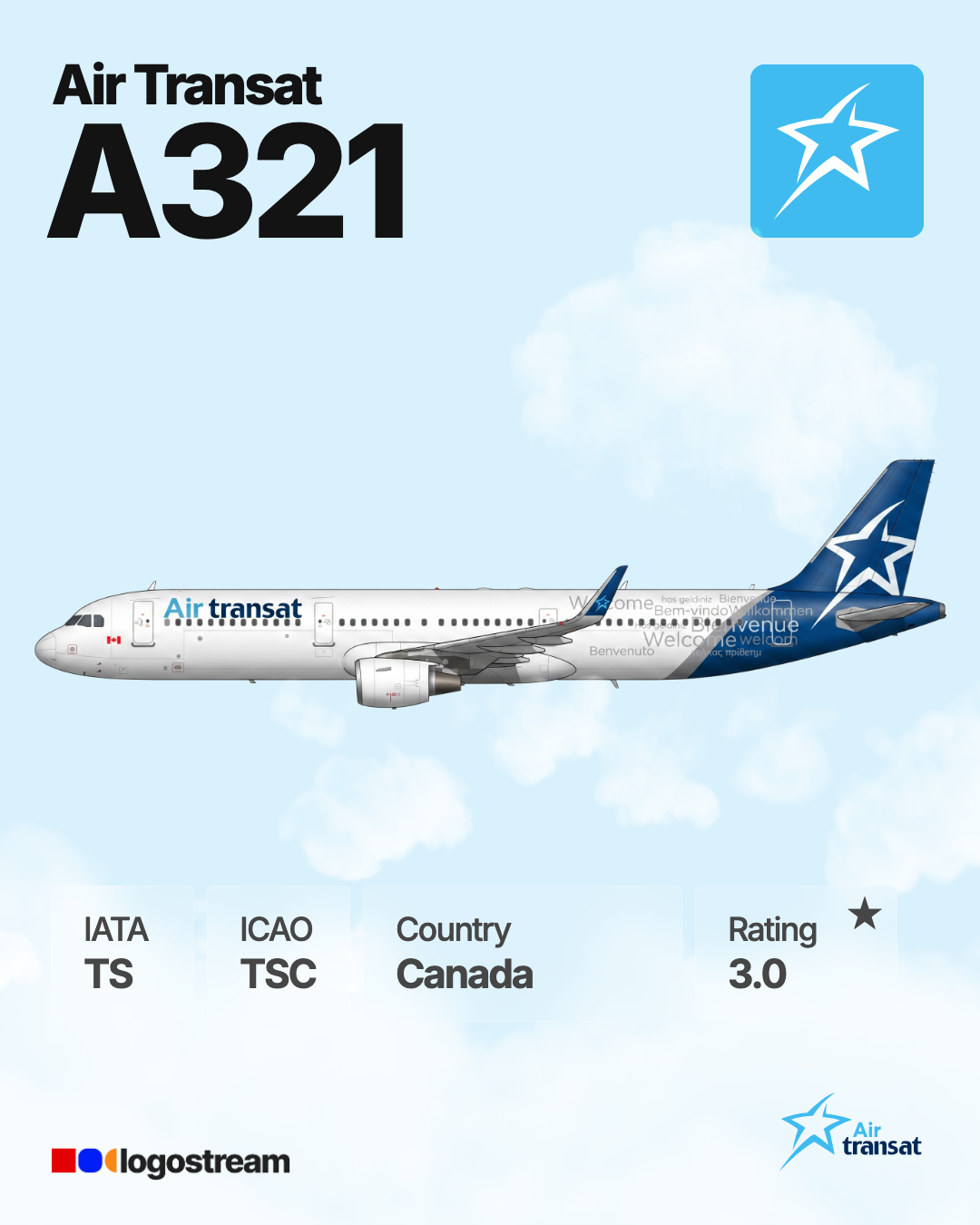 Air Transat aircraft livery – TSC airline logo on aircraft
