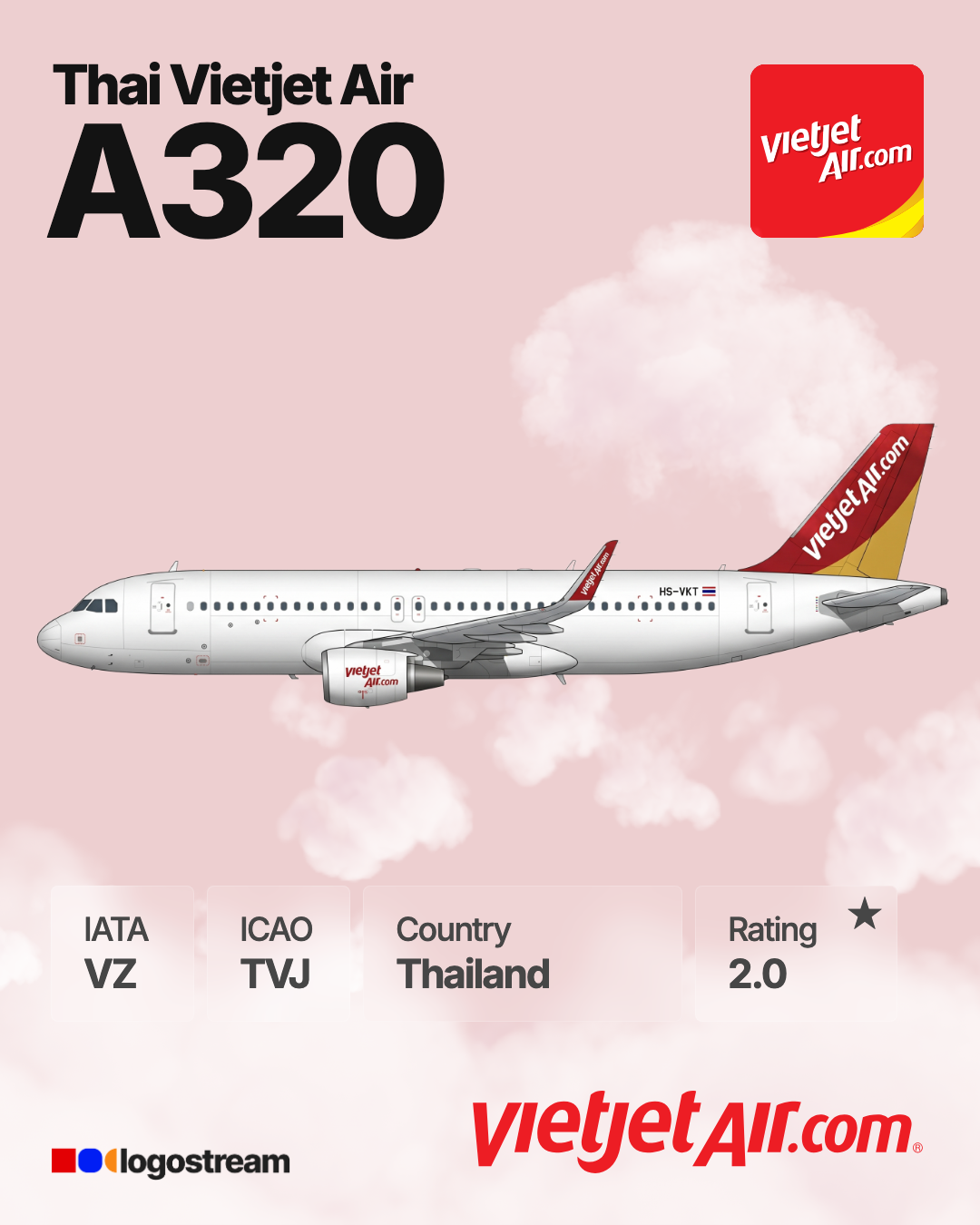 Thai VietJet Air aircraft livery – TVJ airline logo on aircraft