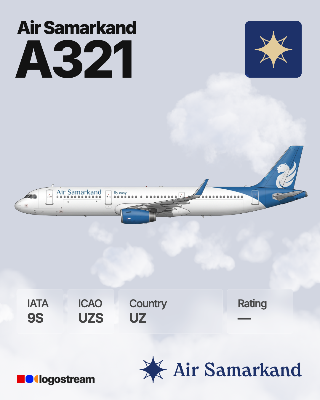 Samarkand Airways (UZS) Aircraft Livery – Airline Logo API Samarkand Airways aircraft livery – UZS airline logo on aircraft