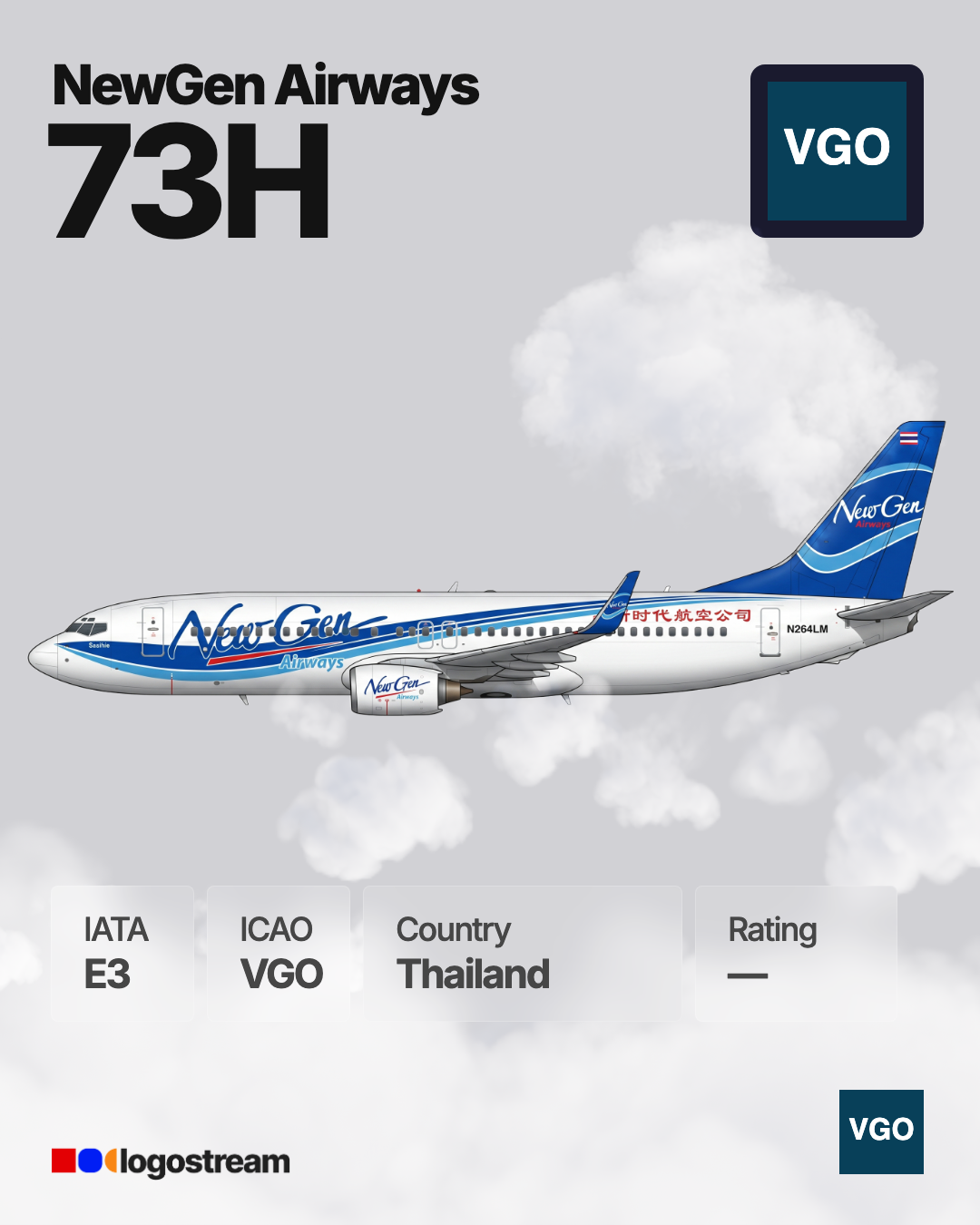New Gen Airways aircraft livery – VGO airline logo on aircraft