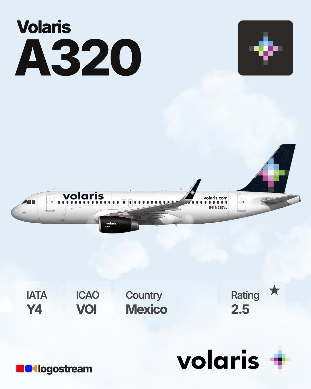 Volaris aircraft livery – VOI airline logo on aircraft