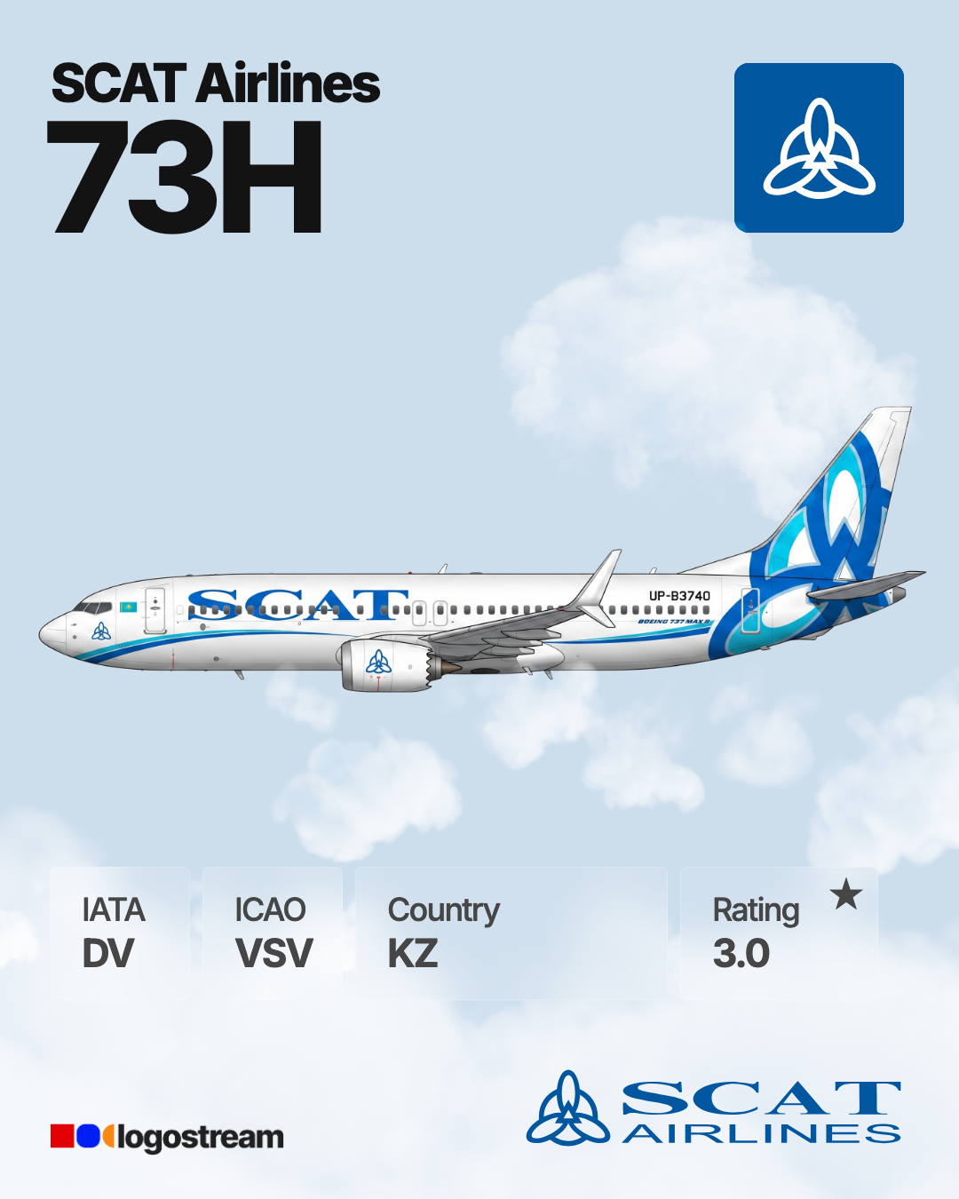SCAT Airlines aircraft livery – VSV airline logo on aircraft
