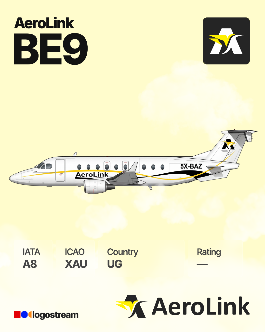 Aerolink Uganda aircraft livery – XAU airline logo on aircraft